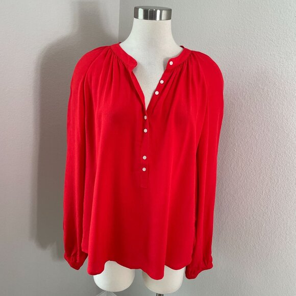 J. Crew Tops - NEW J Crew Womens Large Red Blouse Viscose Long‎ Sleeve Shirt Top
